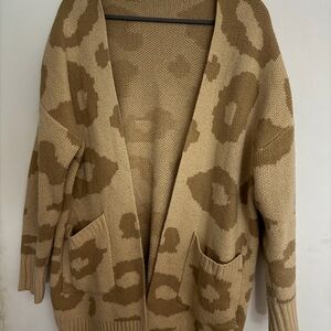 Elegant Brown Leopard Print Women's Cardigan